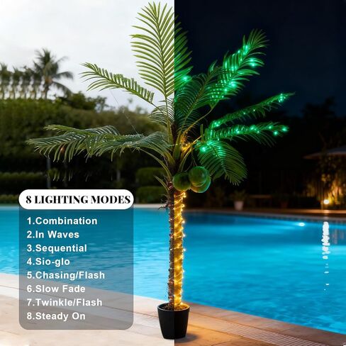 Daifunli 6Ft Lighted Palm Tree Outdoor Decoration Artificial Tropical Palm Tree 190 Led Lights with Glowing Coconuts for Patio Tiki Bar Deck 8 Modes Dimmable Timer Waterproof Outside Poolside in Saudi Arabia