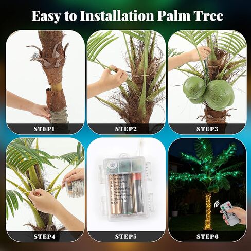 Daifunli 6Ft Lighted Palm Tree Outdoor Decoration Artificial Tropical Palm Tree 190 Led Lights with Glowing Coconuts for Patio Tiki Bar Deck 8 Modes Dimmable Timer Waterproof Outside Poolside in Saudi Arabia