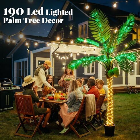 Daifunli 6Ft Lighted Palm Tree Outdoor Decoration Artificial Tropical Palm Tree 190 Led Lights with Glowing Coconuts for Patio Tiki Bar Deck 8 Modes Dimmable Timer Waterproof Outside Poolside in Saudi Arabia