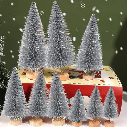 8 Trees/Pack Artificial Mini Multicolor Christmas Sisal Pine Tree Xmas Tabletop Ornament Decor for Home Christmas Party (Silver) in Saudi Arabia