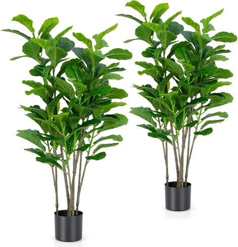 GOFLAME 2-pack 35 بوصة شجرة التين الاصطناعية من أوراق الكمان، نبات أخضر صناعي طويل القامة مع 32 ورقة، شجرة صناعية طبيعية مزخرفة نابضة بالحياة في وعاء للمنزل الداخلي والخارجي، حديقة الشرفة in Saudi Arabia