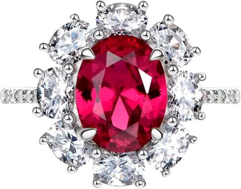 Michooyel S925 2.0ct روبي حمامة الدم الدائري البيضاوي قطع خاتم الخطوبة العصابات خاتم الزفاف فضة زركون غرامة مجوهرات للنساء in Saudi Arabia