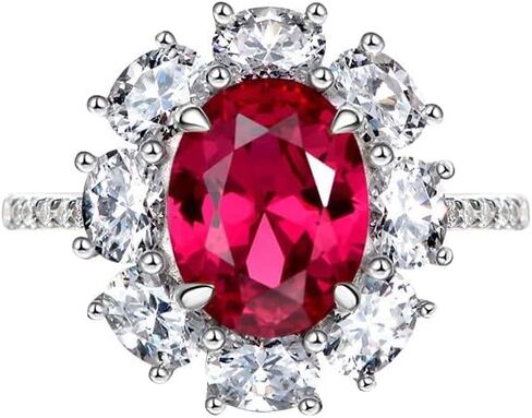 Michooyel S925 2.0ct روبي حمامة الدم الدائري البيضاوي قطع خاتم الخطوبة العصابات خاتم الزفاف فضة زركون غرامة مجوهرات للنساء in Saudi Arabia