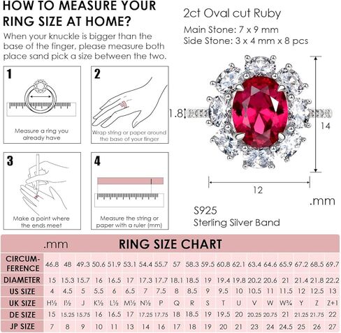 Michooyel S925 2.0ct روبي حمامة الدم الدائري البيضاوي قطع خاتم الخطوبة العصابات خاتم الزفاف فضة زركون غرامة مجوهرات للنساء in Saudi Arabia
