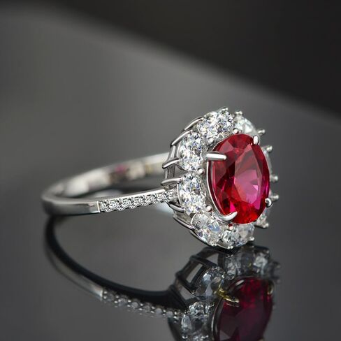 Michooyel S925 2.0ct روبي حمامة الدم الدائري البيضاوي قطع خاتم الخطوبة العصابات خاتم الزفاف فضة زركون غرامة مجوهرات للنساء in Saudi Arabia