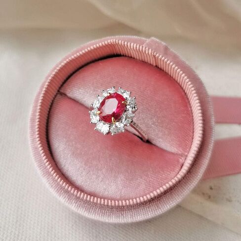 Michooyel S925 2.0ct روبي حمامة الدم الدائري البيضاوي قطع خاتم الخطوبة العصابات خاتم الزفاف فضة زركون غرامة مجوهرات للنساء in Saudi Arabia