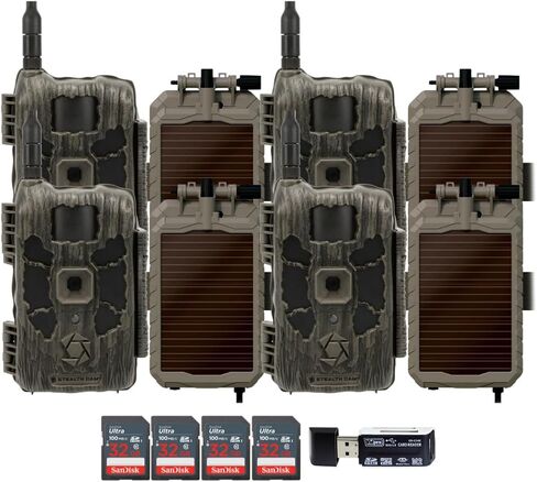 Stealth Cam 40MP Deceptor Max Cellular Trail Camera with 0.4-Second Trigger Speed (2-Pack) Bundle with 5000mAh Solar Battery (2-Pack), Card Reader, and 32GB Memory Card (2-Pack) (6 Items) in Kuwait