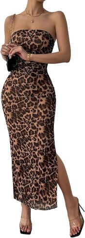 Women's Summer Strapless Dresses Maxi Bodycon Tube Top Dress Floral Beach Vacation Clothes for Women in Kuwait