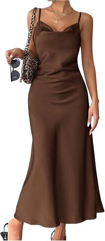 Milumia Women's Satin Spaghetti Strap Long Maxi Dress Cowl Neck Sleeveless Cocktail Party Dresses in Saudi Arabia
