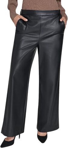 H Halston Womens Vegan Leather Wide Leg Trouser Pants with Pockets in Saudi Arabia