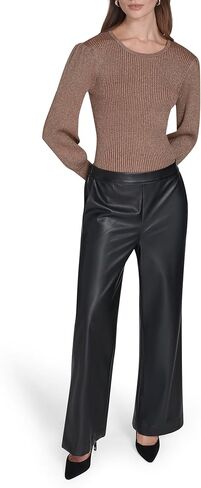 H Halston Womens Vegan Leather Wide Leg Trouser Pants with Pockets in Saudi Arabia