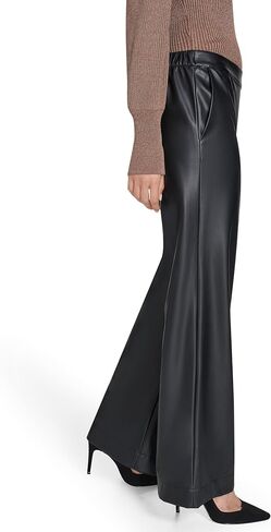 H Halston Womens Vegan Leather Wide Leg Trouser Pants with Pockets in Saudi Arabia
