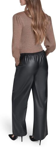 H Halston Womens Vegan Leather Wide Leg Trouser Pants with Pockets in Saudi Arabia