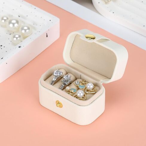 1PC White Mini Portable Travel Simple Leather Jewelry Storage Box For Rings, Necklaces, Earrings Display And Gift Packaging, Gift For Valentine's Day in Saudi Arabia