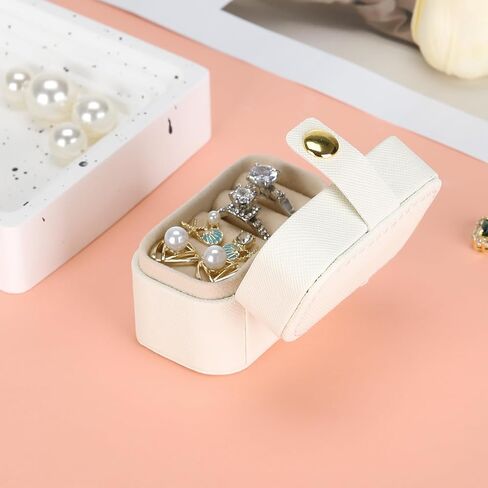 1PC White Mini Portable Travel Simple Leather Jewelry Storage Box For Rings, Necklaces, Earrings Display And Gift Packaging, Gift For Valentine's Day in Saudi Arabia