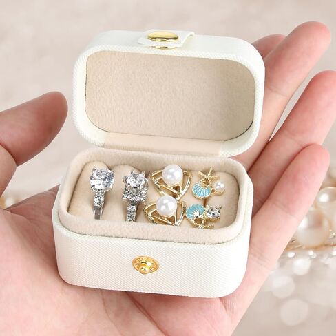 1PC White Mini Portable Travel Simple Leather Jewelry Storage Box For Rings, Necklaces, Earrings Display And Gift Packaging, Gift For Valentine's Day in Saudi Arabia