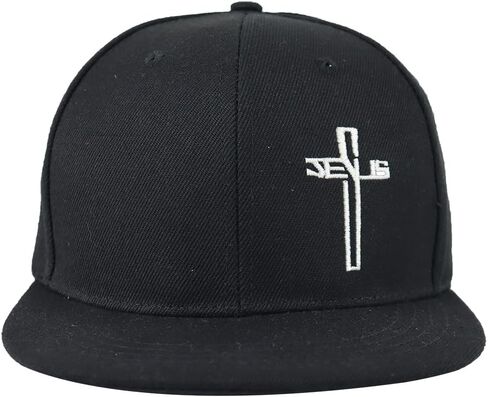 Classic Black Baseball Cap with Religious Cross Design, Adjustable Snapback Hat in Saudi Arabia