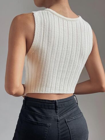 MakeMeChic Women's Criss Cross Sweater Tank Top Wrap Rib Knitted Notch V Neck Knit Crop Pullover Tops in Saudi Arabia