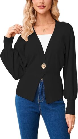 Women's Deep V Neck Pullover Sweater Long Lantern Sleeve Knit Jumper Top Casual Elegant Fall Winter Sweaters in Saudi Arabia