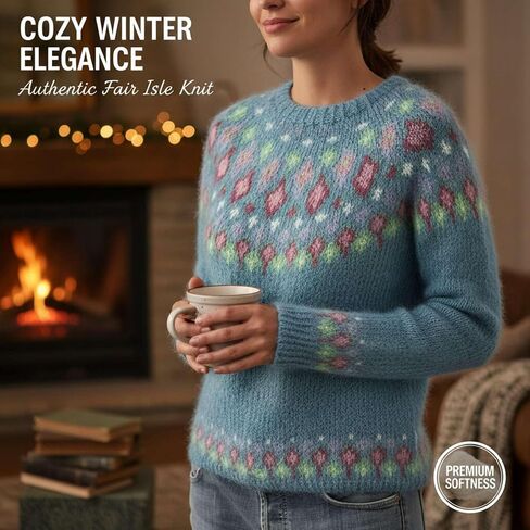سترة صوفية كلاسيكية من Fall Fair Isle Snowflake سترة نسائية مريحة طويلة بلوفر ملابس خريف وشتاء in Kuwait