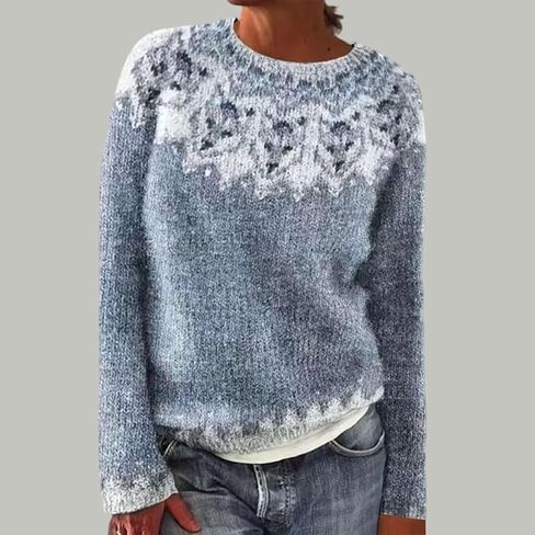 سترة صوفية كلاسيكية من Fall Fair Isle Snowflake سترة نسائية مريحة طويلة بلوفر ملابس خريف وشتاء in Kuwait