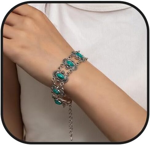 Western Turquoise Bracelet for Women Vintage Turquoise Link Statement Bracelet Red Boho Style Metal Cuff Bracelets Fashion Western Bohemian Jewelry Accessorie in Saudi Arabia