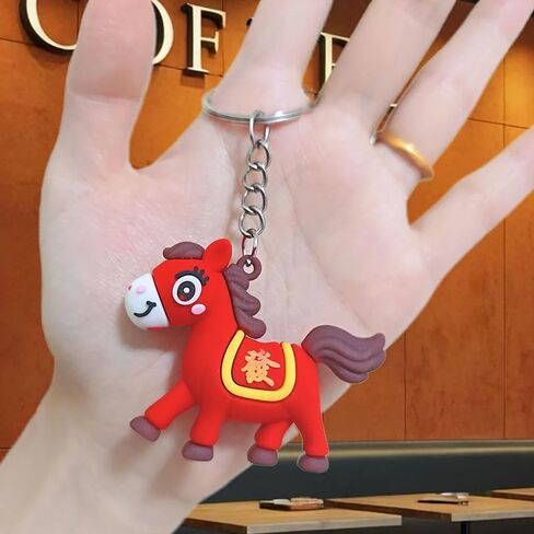 1x Cartoon Horse Keychain Fa Cai New Year Key Chain Bag Charms Keyring Pendant Ornament for Handbag, Car Keys, Purse Gift in Saudi Arabia