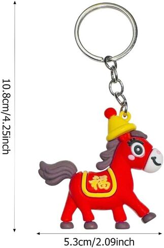 1x Cartoon Horse Keychain Fa Cai New Year Key Chain Bag Charms Keyring Pendant Ornament for Handbag, Car Keys, Purse Gift in Saudi Arabia