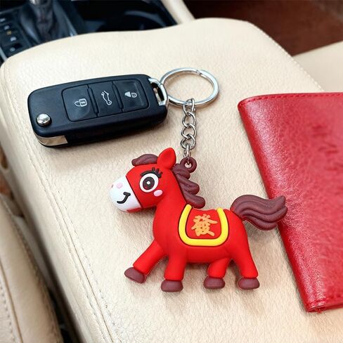 1x Cartoon Horse Keychain Fa Cai New Year Key Chain Bag Charms Keyring Pendant Ornament for Handbag, Car Keys, Purse Gift in Saudi Arabia