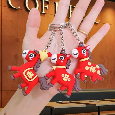 1x Cartoon Horse Keychain Fa Cai New Year Key Chain Bag Charms Keyring Pendant Ornament for Handbag, Car Keys, Purse Gift in Saudi Arabia