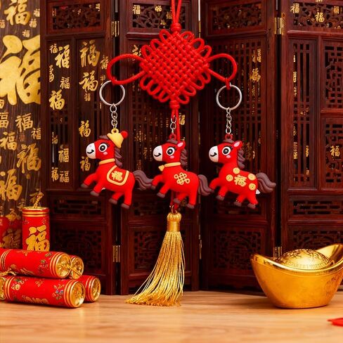 1x Cartoon Horse Keychain Fa Cai New Year Key Chain Bag Charms Keyring Pendant Ornament for Handbag, Car Keys, Purse Gift in Saudi Arabia