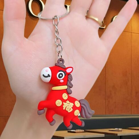 1x Cartoon Horse Keychain Fa Cai New Year Key Chain Bag Charms Keyring Pendant Ornament for Handbag, Car Keys, Purse Gift in Saudi Arabia