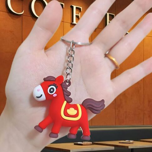 1x Cartoon Horse Keychain Fa Cai New Year Key Chain Bag Charms Keyring Pendant Ornament for Handbag, Car Keys, Purse Gift in Saudi Arabia