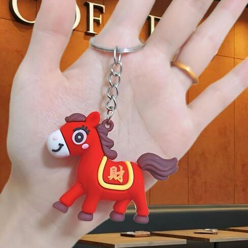 1x Cartoon Horse Keychain Fa Cai New Year Key Chain Bag Charms Keyring Pendant Ornament for Handbag, Car Keys, Purse Gift in Saudi Arabia