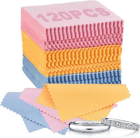 HIWRBDTI 120 قطعة قماش تنظيف المجوهرات - 3.15 × 3.15 بوصة، قماش تلميع صغير للمجوهرات، الفضة الإسترلينية، الذهب، النحاس، البلاتين، قماش تلميع فضي - 3 ألوان مختلطة (أصفر، أزرق، وردي) in Saudi Arabia