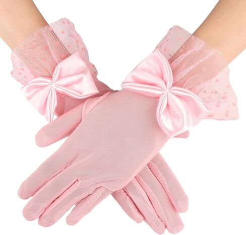 Black Lace Gloves Women Tea Party Gloves for Women Black Satin Bow Sheer Mesh Princess Tea Party Accessories in Kuwait