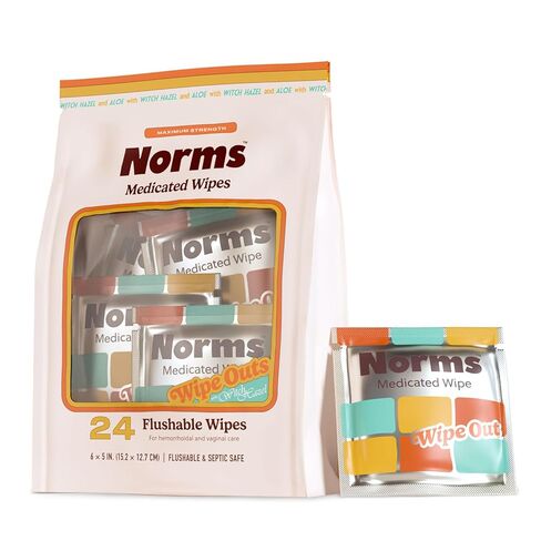 Norms Wipe Outs Hemorrhoid Wipes, 24 Individually Wrapped Witch Hazel Wipes with Aloe to Soothe and Cool Itching, Burning and Irritation, Flushable Septic Safe, Plant Based & Plastic-Free in Saudi Arabia