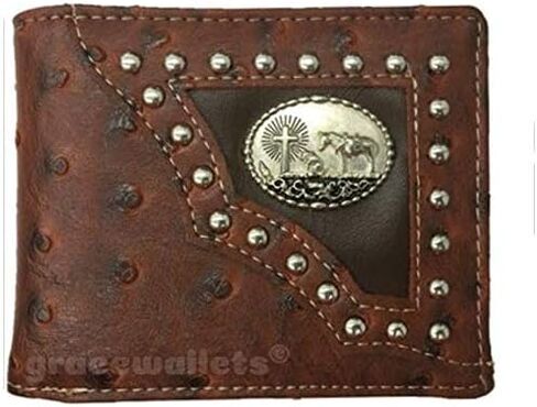 Royal West #1 Mens Wallet Western Bifold Style W012-33 Praying Cowboy Ostrich Brown in Saudi Arabia