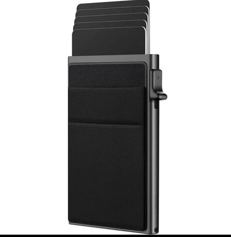 محفظة رفيعة لحمل بطاقات الائتمان للرجال - محفظة صغيرة الحجم تحجب RFID مع 6 فتحات للبطاقات وجيب للنقود، حامل بطاقات الائتمان من الألومنيوم (أسود) in Kuwait