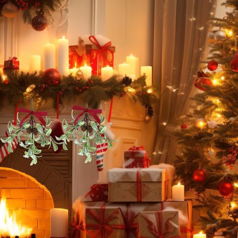 MYUPDALIN Artificial Mistletoe Ornament with Red Bow - Christmas Decoration for Indoor Party (2 Pieces) in Kuwait