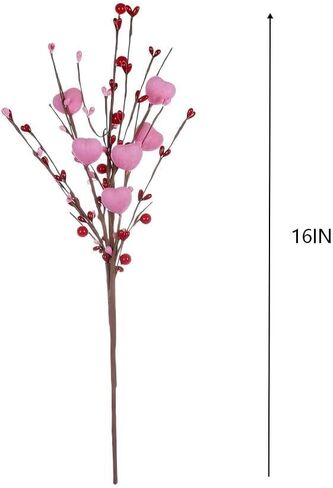 Lxdzsm Valentines Day Decorations - 6 Pack Artificial Pink Berry Stems with Red Hearts for Valentine’s Day Decor, Heart Tree Topper, Wedding, Anniversary Party - Valentines Decor, Heart Decorations in Saudi Arabia