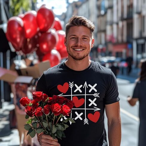 تي شيرت مهرجان عيد الحب من Mrocioa للرجال باللون الأحمر والأبيض الأمريكي مخطط على شكل قلب مقاس M كبير XL XXL 3XL in Kuwait