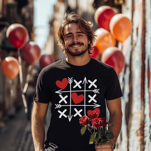 تي شيرت مهرجان عيد الحب من Mrocioa للرجال باللون الأحمر والأبيض الأمريكي مخطط على شكل قلب مقاس M كبير XL XXL 3XL in Kuwait