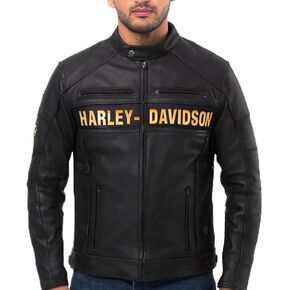 Shopsfy Men’s Biker Vintage Cowhide Motorcycle Leather Jacket – Harley-D Cafe Racer Black Jacket – Passing Link Style in Saudi Arabia