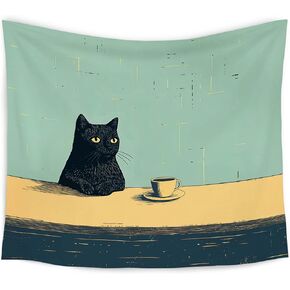 WARDOS Cute Black Cat Art Painting Tapestry, Aesthetic Black Cats Decor, Vintage Cat Tapestry Wall Hanging for Room Bedroom Living, Cats Lovers Lady Mom Grandma Gifts, 50x60 Inch in Kuwait