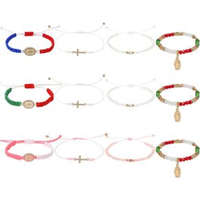 Gorgeoos 24Pcs Red Lucky Mexican Bracelets Set - Virgin Mary & San Judas Catholic Bracelets with Evil Eye Beads Glass Beads Red String Protection Bracelet for Women Men Anklet Gift Spiritual Jewelry in Saudi Arabia