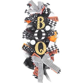 Halloween Wreath for Front Door, 19" Wreath for Halloween Decoration - Handmade Gauze Porch Decor with Bow for Farmhouse Favors Trick of Treat Props in Kuwait