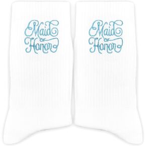PSBGPC Maid of Honor Blue Embroidered Socks - Bridesmaid Gifts for Wedding, Engagement, Bachelorette, Bridal Party Keepsake.(045) in Kuwait