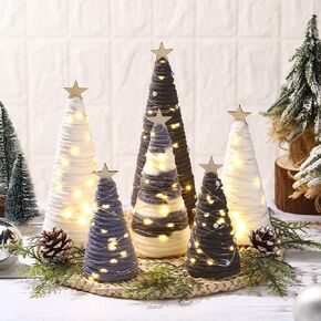 Cinnvoice 6 Pcs Boho Christmas Yarn Tree Natural Xmas Yarn Cone Pedestal Decoration Farmhouse Christmas Tree Rustic Wool Bottle Brush Table Centerpiece Decor (Brown) in Saudi Arabia