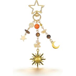 سلسلة مفاتيح Nogeqi Sun Moon Star، حلية حقيبة جمالية Y2K مع خرز كريستالي ملون، إكسسوار محفظة بوهيمية للنساء، هدية تزيين حقيبة يد لطيفة in Saudi Arabia